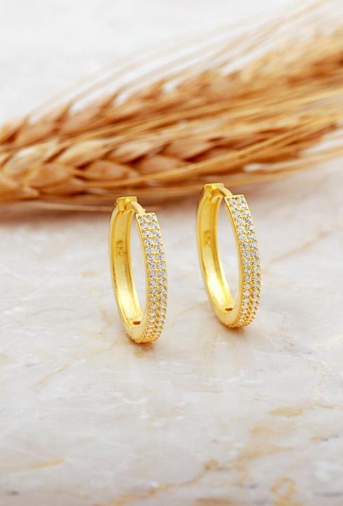 20 Mm Altın Kaplama Taşlı Büyük Boy Gümüş Halka Küpe 7147