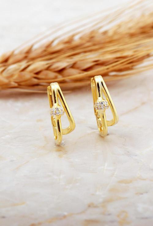 Tasarım Altın Kaplama Taşlı Gümüş Küpe 7153