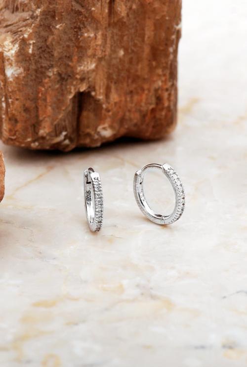 13 Mm Rodyumlu Gümüş Halka Küpe 7020