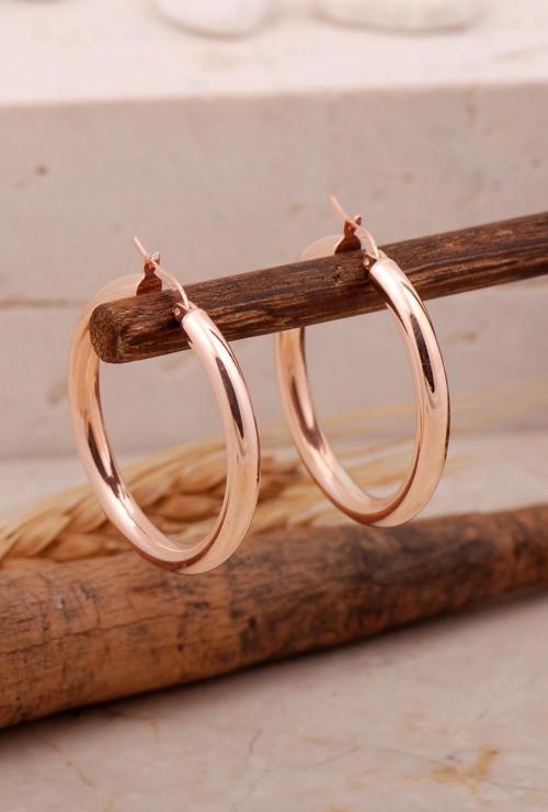 Rose Gümüş Şarnel Halka Küpe 6878