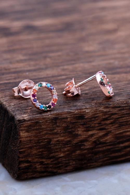Halka Tamtur Mix Taşlı Rose Gümüş Küpe 6022