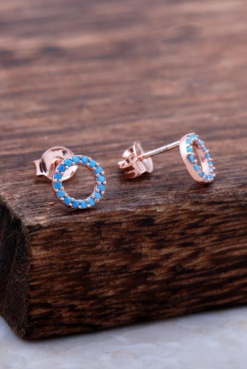 Halka Tamtur Turkuaz Taşlı Rose Gümüş Küpe 6024