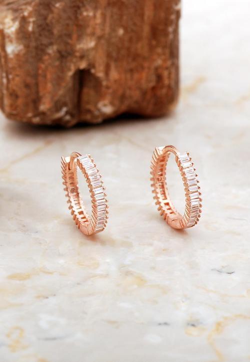 18 Mm Baget Taşlı Rose Gümüş Halka Küpe 7032