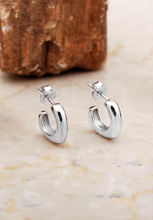 Balık Tasarım Rodyumlu Gümüş Yarım Halka Küpe 7033