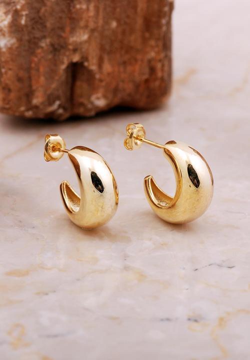 Taşsız Damla Altın Kaplama Gümüş Yarım Halka Küpe 7036