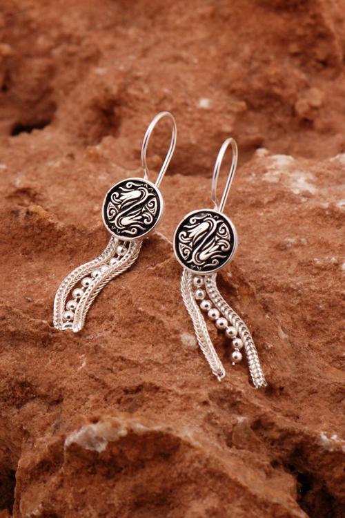 Midyat Hasırı Elişi Laleli Tasarım Gümüş Küpe 6904