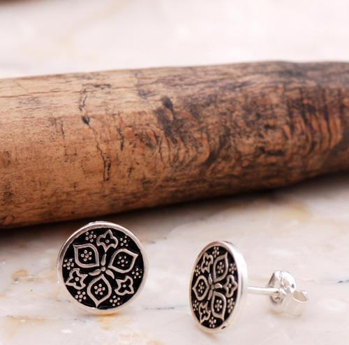 Anadolu Motifli Elişi Gümüş Taşsız Küpe 6034