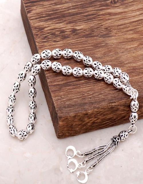 Telkari İşlemeli Ay Yıldız El Yapımı Oksitli Gümüş Tesbih 217