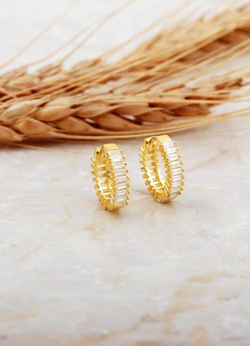 13 Mm Baget Taşlı Küçük Boy Altın Kaplama Gümüş Halka Küpe 7123