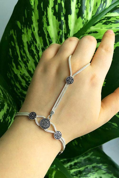 Hasır Örgü Şahmeran Gümüş Yüzüklü Bileklik 30