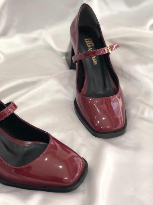 Naomi Mary Jane Bordo Rugan 7 Cm Topuklu Ayakkabı