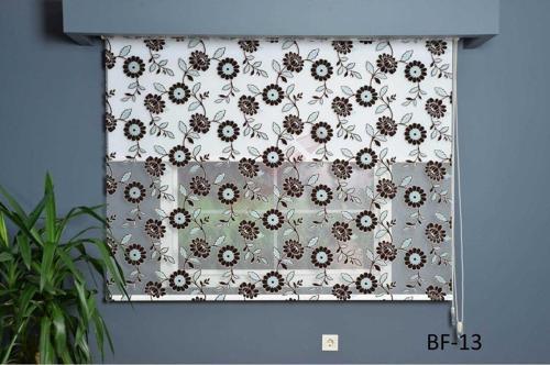 Çift Mekanizmalı Tül Stor Perde Bf-13 Koyu Fiyonk Desen Alüminyum Kasalı Etekli Veya Eteksiz