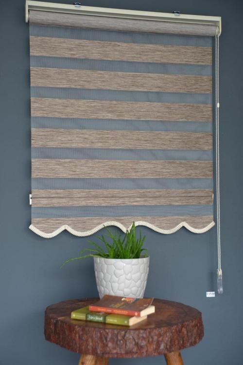 Zebra Stor Perde Bz-255 Açık Kahve Renk Alüminyum Kasalı Etekli Veya Eteksiz