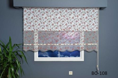 Çift Mekanizmalı Tül Stor Perde Bo-108 Yaprak Desen Alüminyum Kasalı Etekli Veya Eteksiz