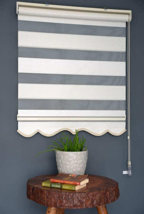 Zebra Stor Perde Plz-700 Beyaz & Hardal Renk Alüminyum Kasalı Etekli Veya Eteksiz