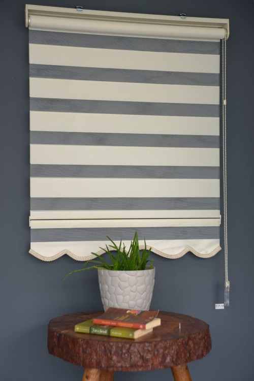 Zebra Stor Perde Ba-04 Krem Renk Bambu Alüminyum Kasalı Etekli Veya Eteksiz