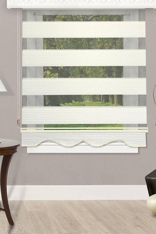 Stor Zebra Perde Geniş Pliseli Ekru Renk A Kalite Zebraperde