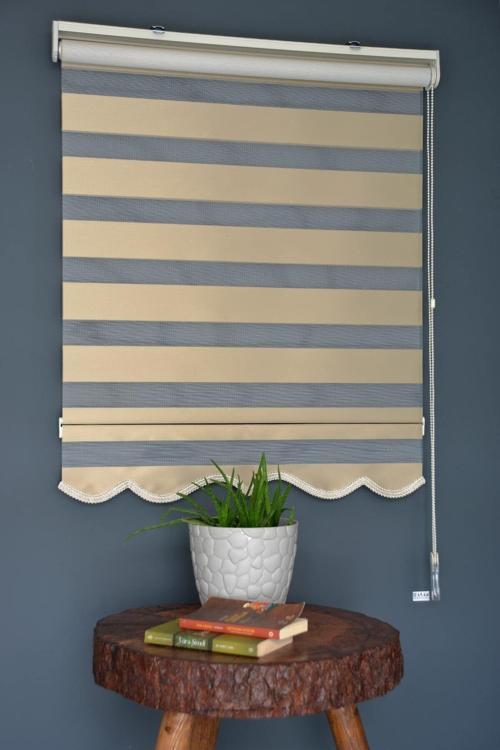 Zebra Stor Perde Ba-11 Karamel Renk Bambu Alüminyum Kasalı Etekli Veya Eteksiz