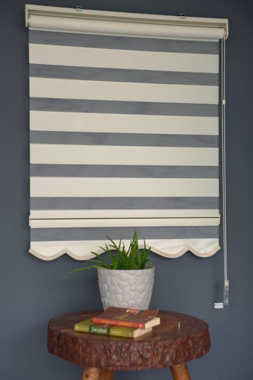 Zebra Stor Perde Ba-04 Krem Renk Bambu Alüminyum Kasalı Etekli Veya Eteksiz