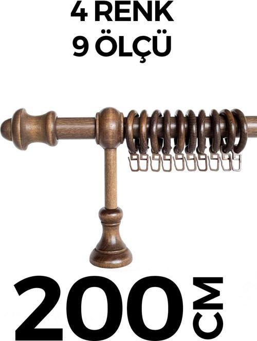 Ahşap Rustik Perde Askısı Ceviz Koyu Kahve Raysız 200 Cm