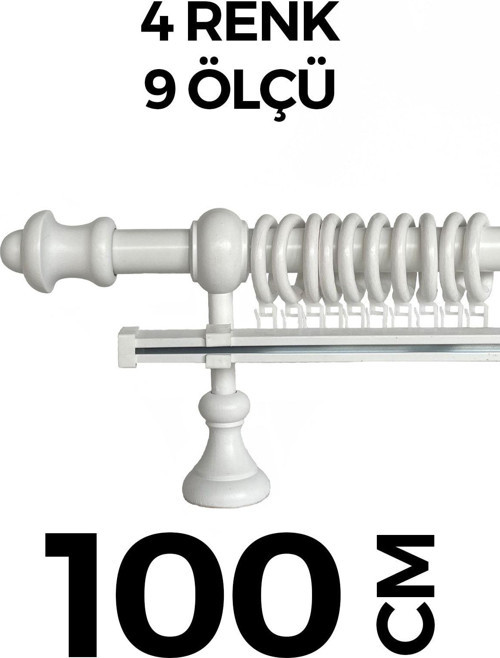 Ahşap Rustik Perde Askısı Beyaz Tek Raylı 100 Cm