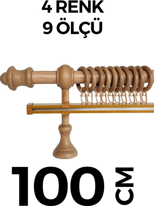 Ahşap Rustik Perde Askısı Meşe Açık Kahve Tek Raylı 100 Cm
