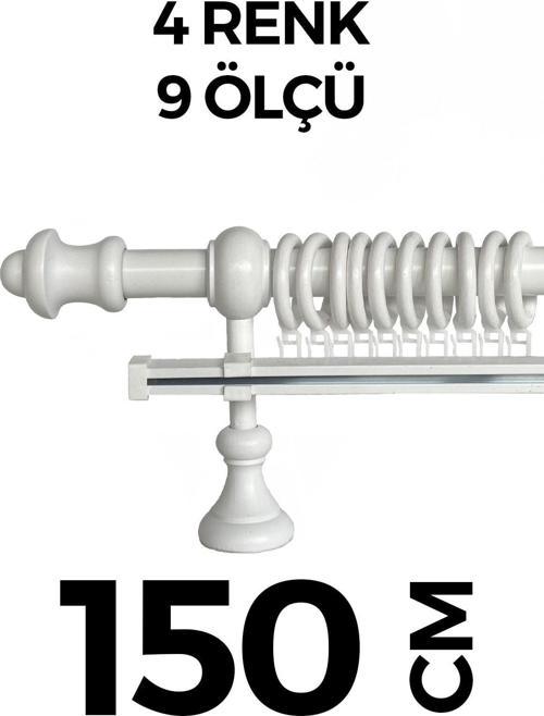 Ahşap Rustik Perde Askısı Beyaz Tek Raylı 150 Cm