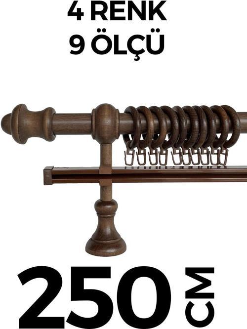 Ahşap Rustik Perde Askısı Ceviz Koyu Kahve Tek Raylı 250 Cm