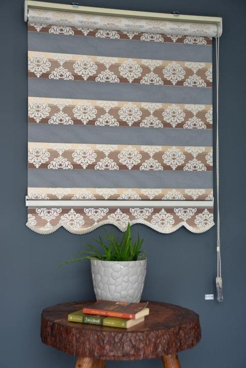 Zebra Stor Perde Ft-981 Kahverengi Renk Alüminyum Kasalı Etekli Veya Eteksiz