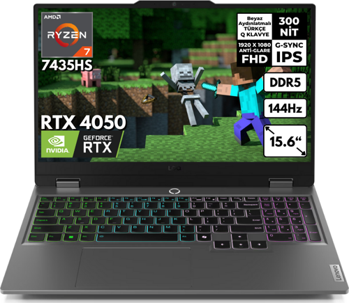 LOQ Ryzen 7-7435HS 8-GBDDR5 512 GBSSD RTX4050 (6GB-105W) 15.6" FHD Windows 11 Home 83JC00CRTRHMF56
