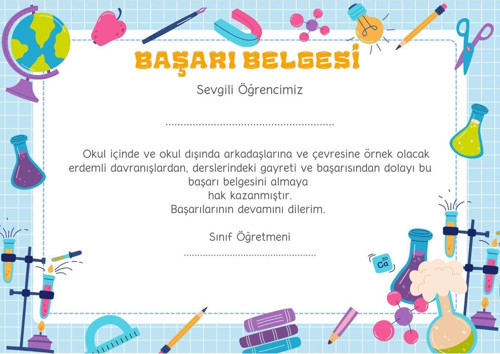 20 Adet A4 Boyutunda Öğrenci Başarı Belgesi - Anaokul - İlkokul (Model 8)