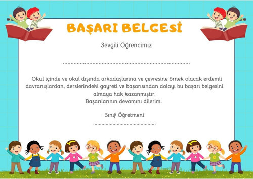 50 Adet A4 Boyutunda Öğrenci Başarı Belgesi - Anaokul - İlkokul (Model 4)