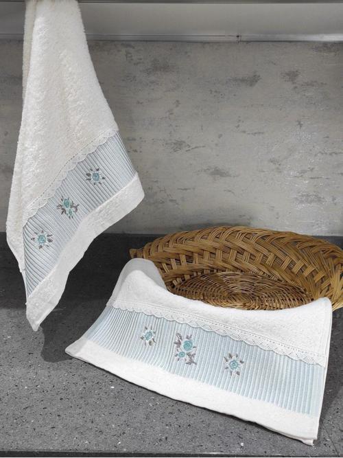 %100 Pamuk & Nakışlı Havlu Takımı - 2'Li Dantelli Havlu Seti - 40X60 Cm – Mint Yeşili