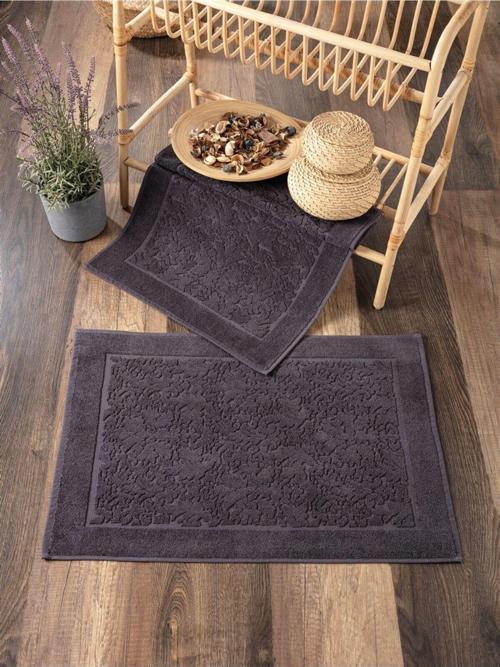 2'Li Ayak Havlusu - Yüksek Su Emici & Yumuşak & Damask Desen - %100 Pamuk - Antrasit - 50X70Cm