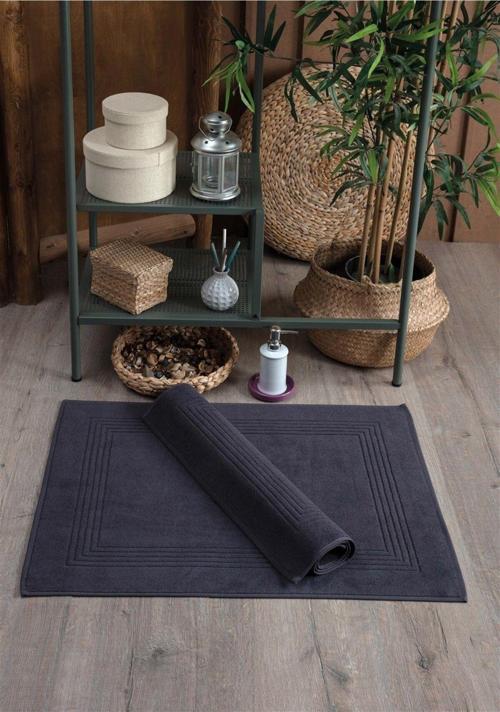2'Li Ayak Havlusu Seti - %100 Pamuk Antrasit Havlu Takımı - 50X70 Cm - Çizgili & Çerçeveli