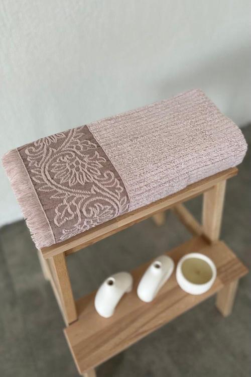 Püsküllü Bambu Banyo Havlusu - Lila Renk Ekstra Yumuşak Havlu - 70X140 Cm - Kabartma Bordürlü