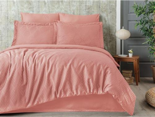 Tivoli %100 Pamuk Jakarlı & Saten Çift Kişilik Nevresim Takımı - Pudra Pembesi - 200X220 Cm