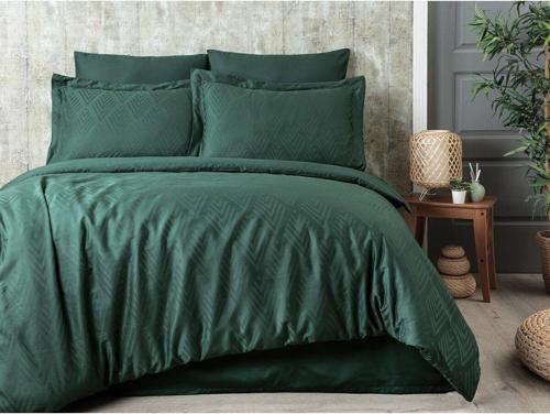 Tivoli %100 Pamuk Jakarlı & Saten Çift Kişilik Nevresim Takımı - Yeşil - 200X220 Cm