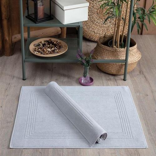 2'Li Set Gri Renk Yüksek Emici Ayak Havlusu - Yumuşak & Çizgili - 60X80Cm