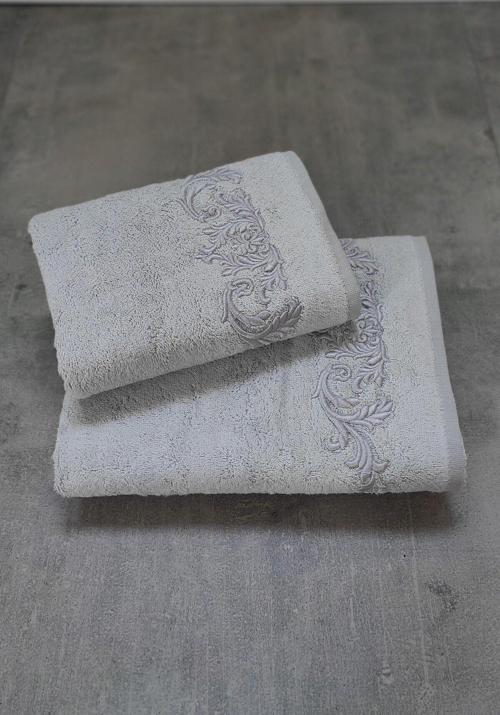 Bambu Yumuşak & Su Emici Tivoli Cloé Havlu - Gri Rengi Nakışlı Havlu Modelleri - 2'Li Set
