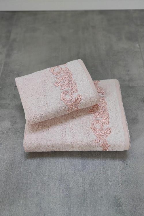 Bambu Yumuşak & Su Emici Tivoli Cloé Havlu - Pudra Rengi Nakışlı Havlu Modelleri - 2'Li Set