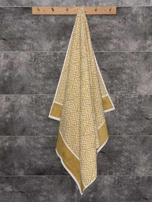 İpliği Boyalı Banyo Havlusu - %100 Pamuk & Yumuşak & Zikzak Çizgili - 90X150 Cm - Hardal