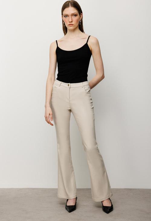 Kadın Beş Cep İspanyol Paça Pantolon 2044 Kum