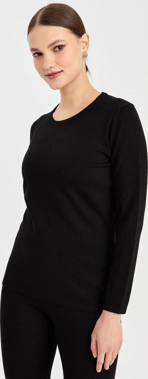 Kadın Likralı Uzun Kol Basic Sıfır Yaka Bluz 0240015 Siyah