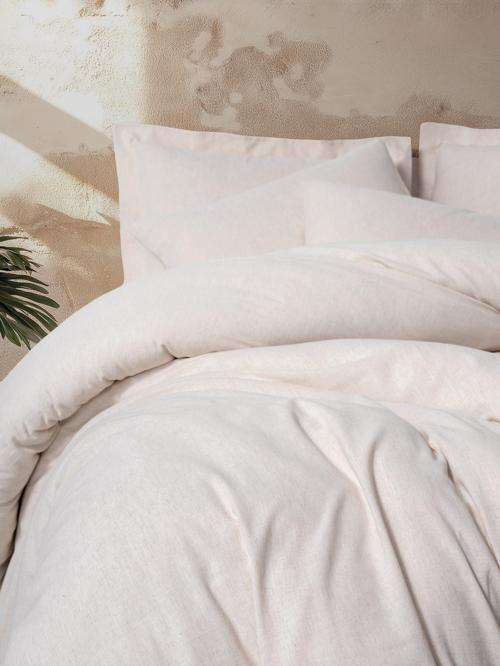 Cotton Keten Çift Kişilik Nevresim Takımı Basic Bej