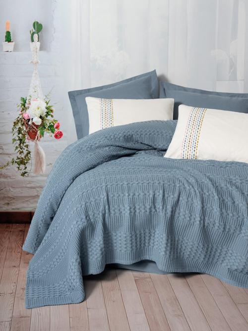 Aura Tek Kişilik Pike Takımı Pebble Indigo