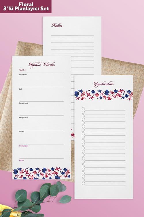 3'lü Masaüstü Planlayıcı Set. Notlar+Yapılacaklar+Haftalık Program. Balıklar