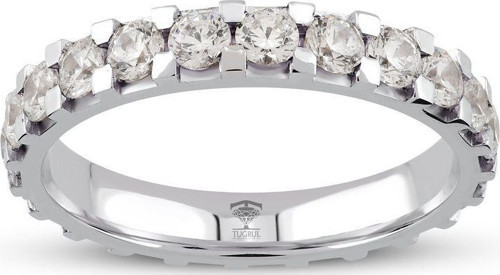 14 Ayar Beyaz Altın Kadın Klasik Tam Tur Taşlı Alyans