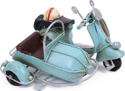 Dekoratif Metal Scooter Motosiklet Sepetli Turkuaz