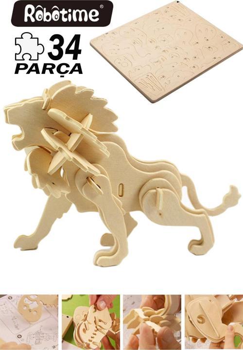 Ahşap 3 Boyutlu Maket Puzzle Aslan 34 Parça 185x70x130mm PC397